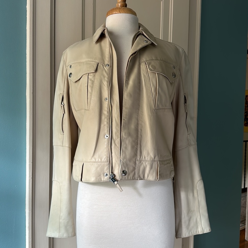 Ralph Lauren ivory lamb leather cafe racer style leather jacket size 6